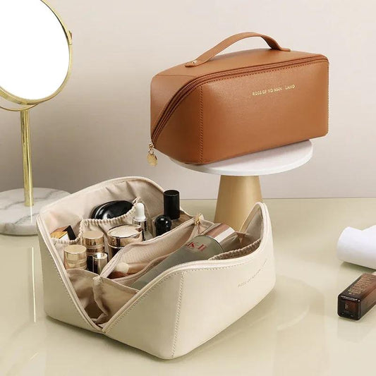 Elegant Leather Makeup Pouch – Stylish, Spacious & Travel-Friendly Organizer