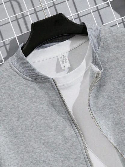 “Steel Grey Elite – Men’s Fleece Zipper Tracksuit (2-Piece Set)”