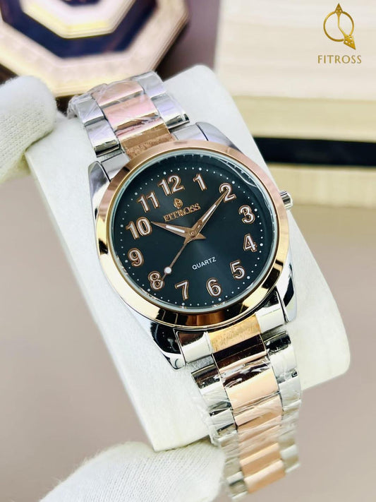 "Men’s Luxury Stainless Steel Chain Watch – Golden & Rose Gold (Free Delivery)"