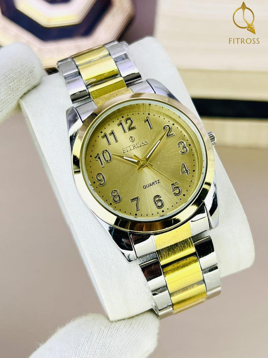 "Men’s Luxury Stainless Steel Chain Watch – Golden & Rose Gold (Free Delivery)"