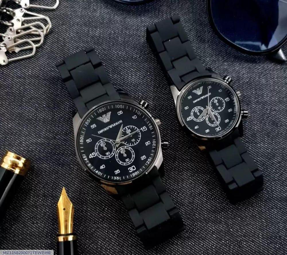 2 Pcs Unisex Stainless Steel Chronograph Couple Watches-Round Multicolor Design | Free Delivery