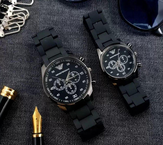 2 Pcs Unisex Stainless Steel Chronograph Couple Watches-Round Multicolor Design | Free Delivery