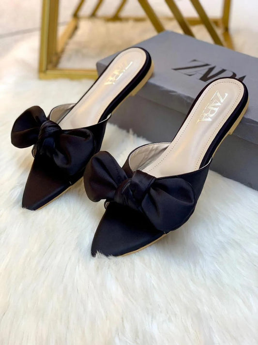 “GlamHivePK™ Elegant Black Bow Flats – Stylish Formal Wear for Women 🎀 | Free Delivery 🚚”