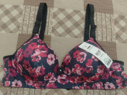 🖤 Soft Cotton Printed Padded Bra – Ultimate Comfort & Breathable Fit (Black)