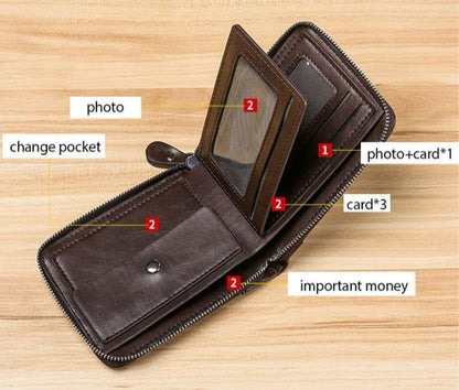🖤 "Sleek Leather Wallet – Secure Zipper Closure, Built for Everyday Style"